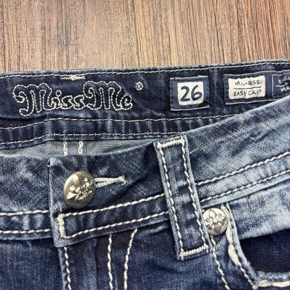 Miss Me Mid Rise Easy Crop Jeans Distressed Light Wash Angel Wings Size 26 - Picture 5 of 12